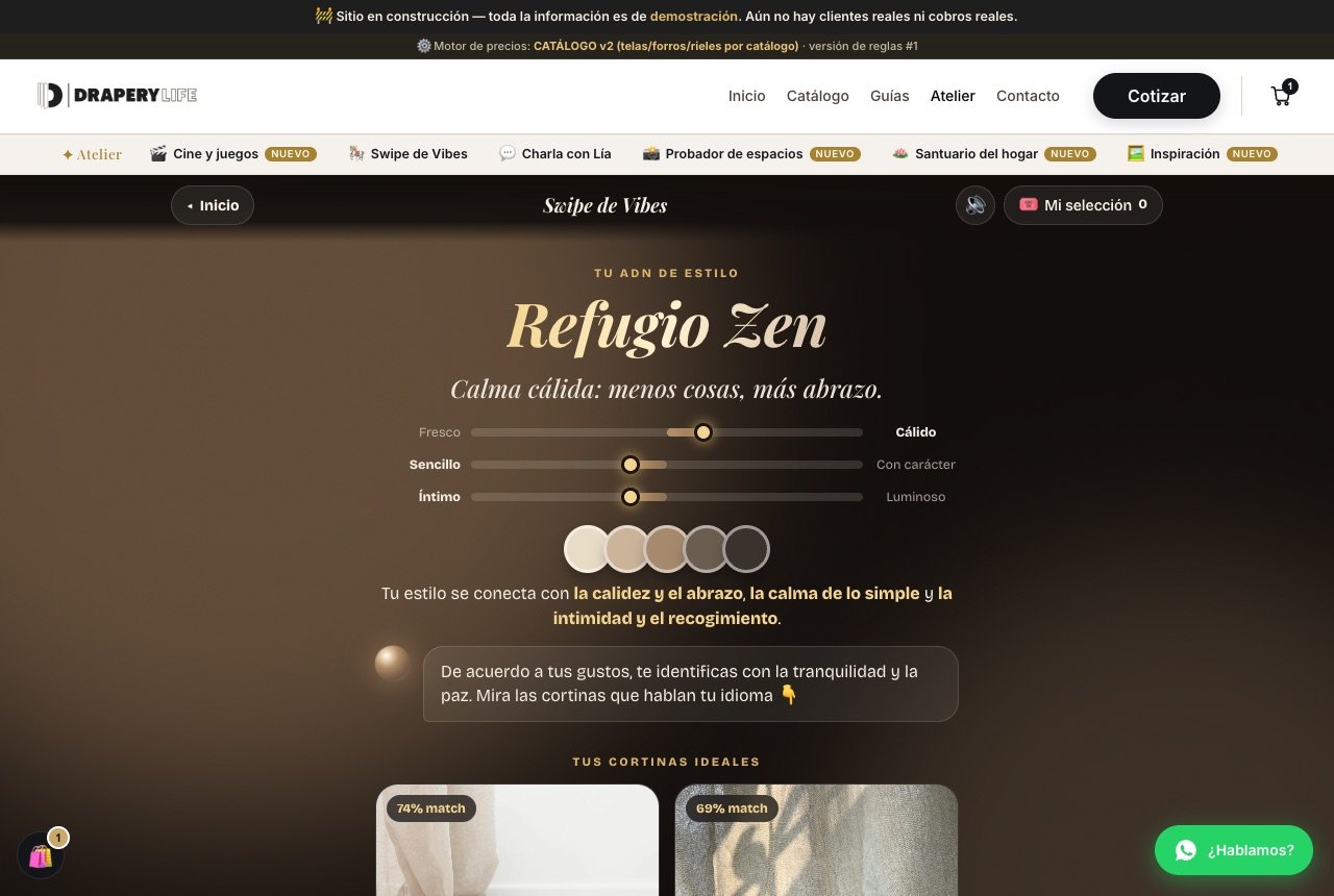 El resultado: tu «ADN de estilo», con sus ejes y paleta, seguido de tus cortinas ideales.