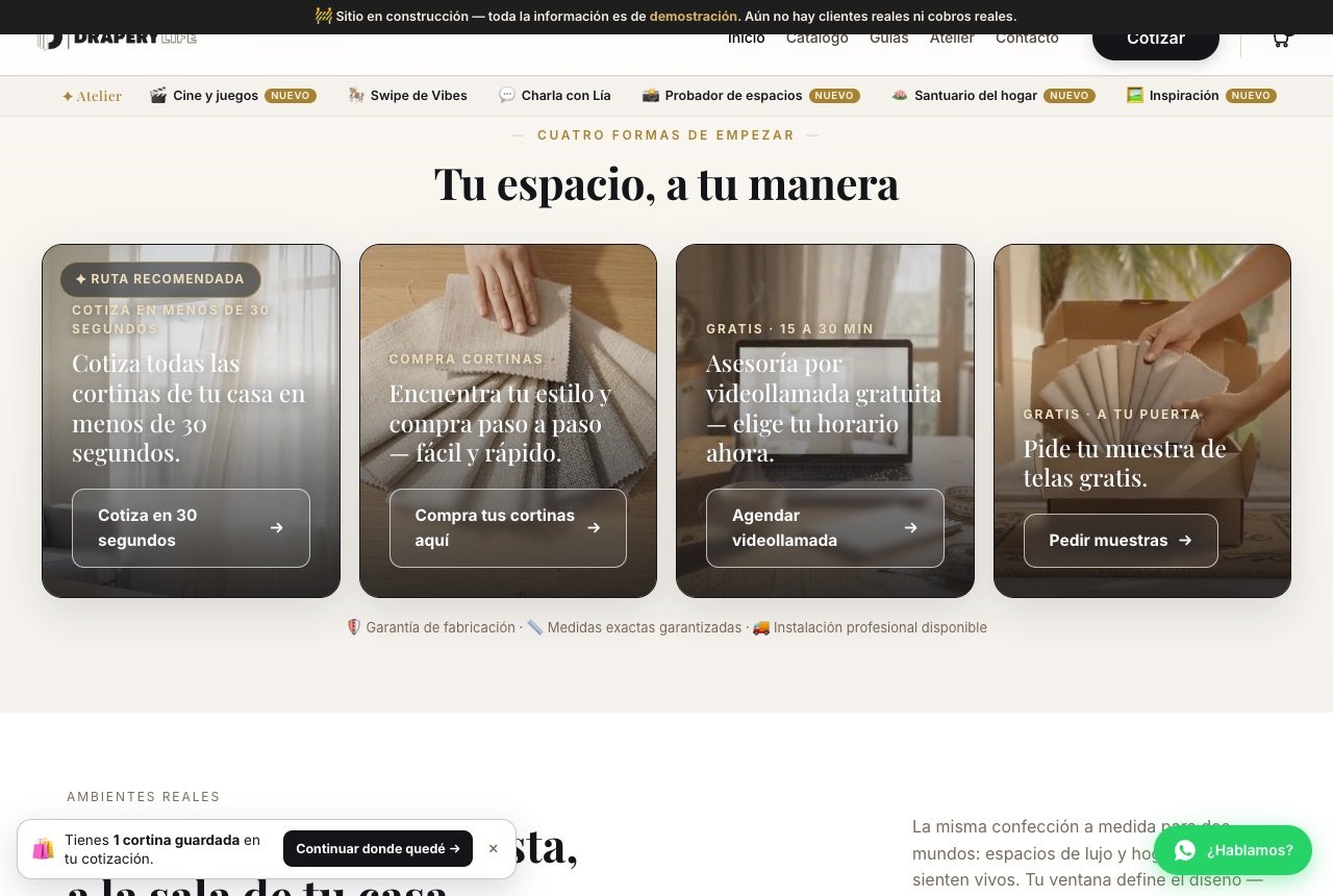 La sección «Tu espacio, a tu manera» de la página de inicio: cuatro formas de empezar.